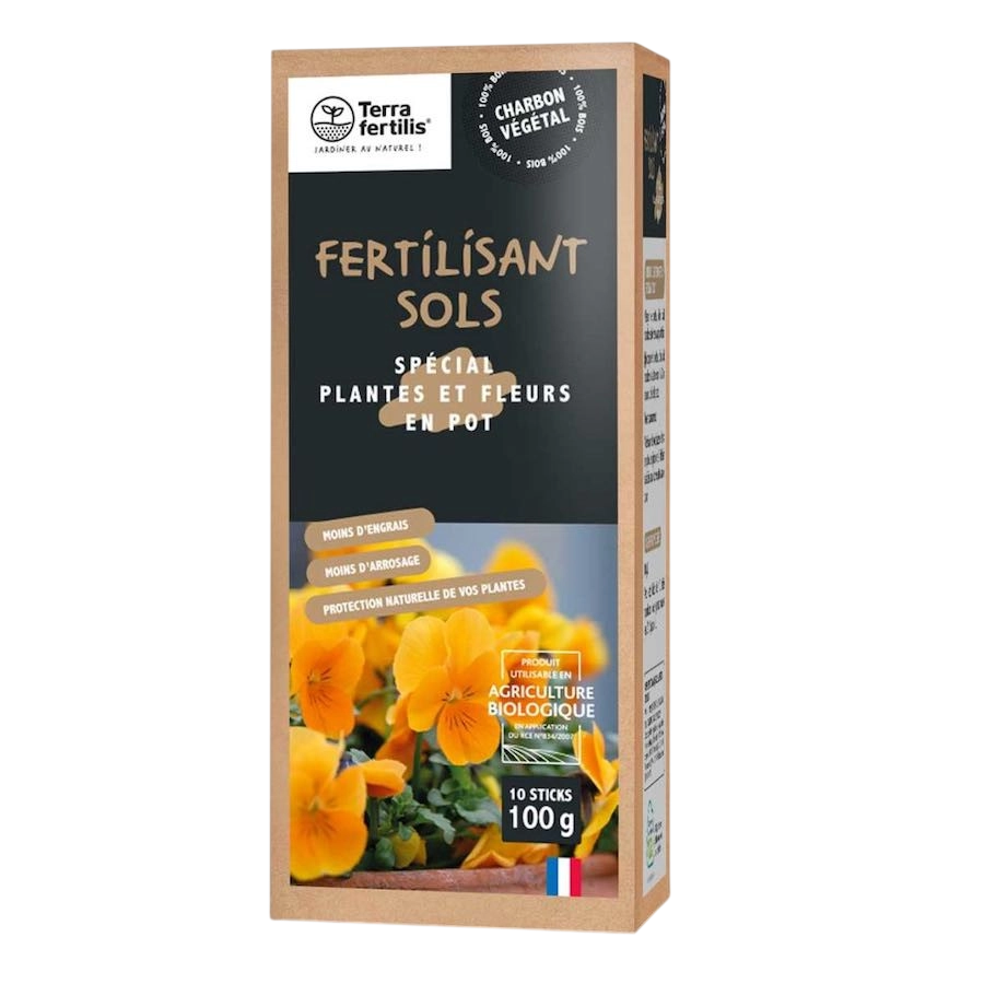 Fertilisant Biochar pour plantes et fleurs en pot - 10 dosettes