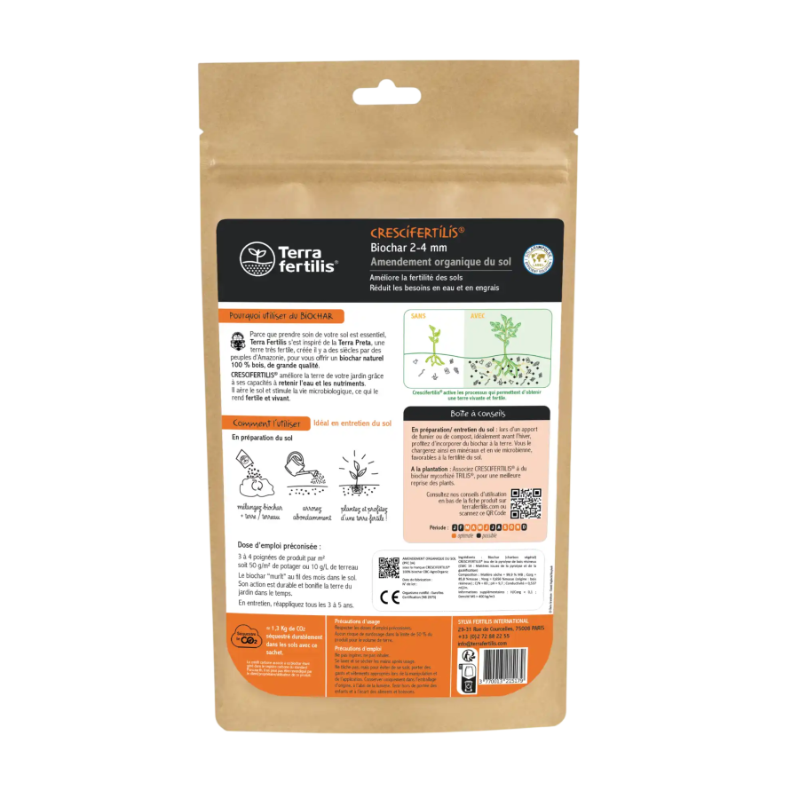 Biochar Crescifertilis 2-4 mm - Fertilisant naturel à base de charbon