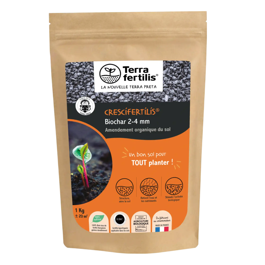 Biochar Crescifertilis 2-4 mm - Fertilisant naturel à base de charbon