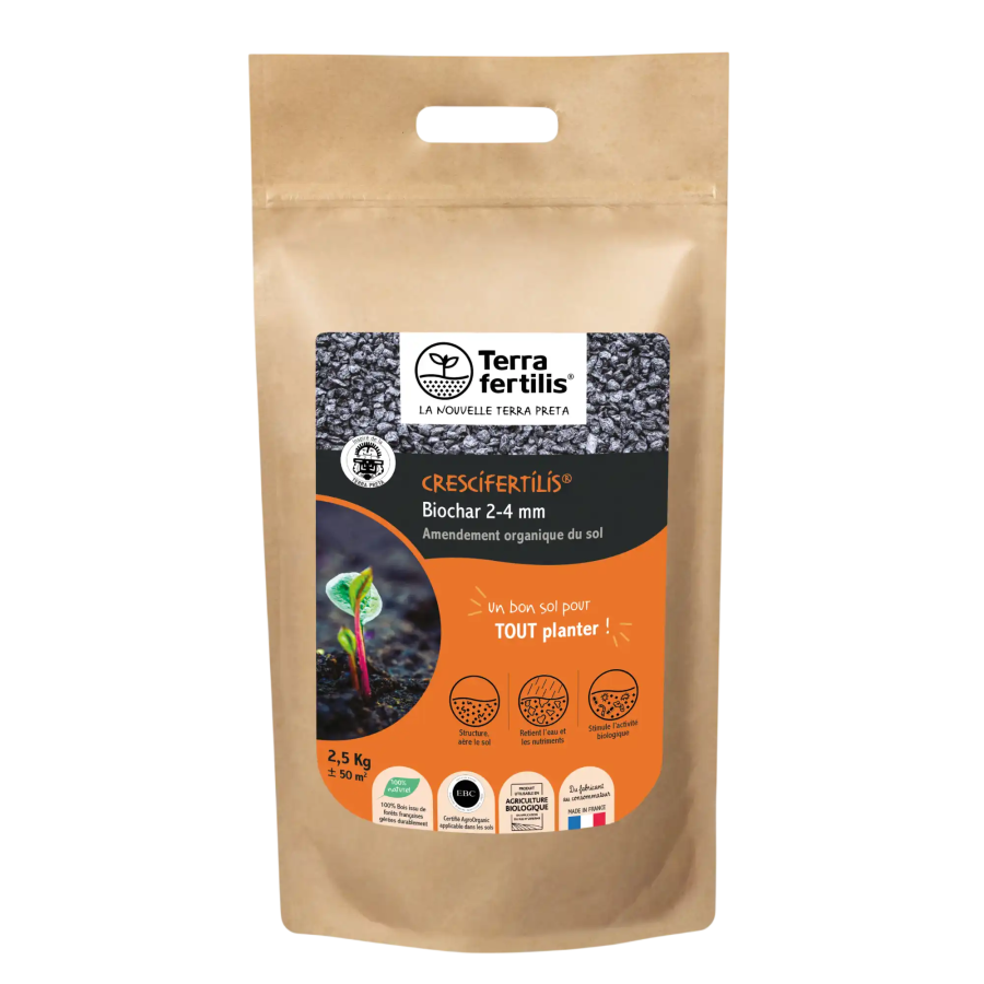 Biochar Crescifertilis 2-4 mm - Fertilisant naturel à base de charbon
