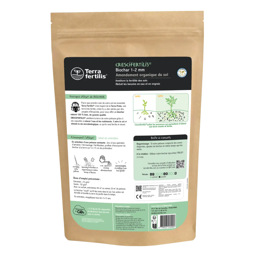 Biochar fertilisant sols Crescifertilis 1-2 mm